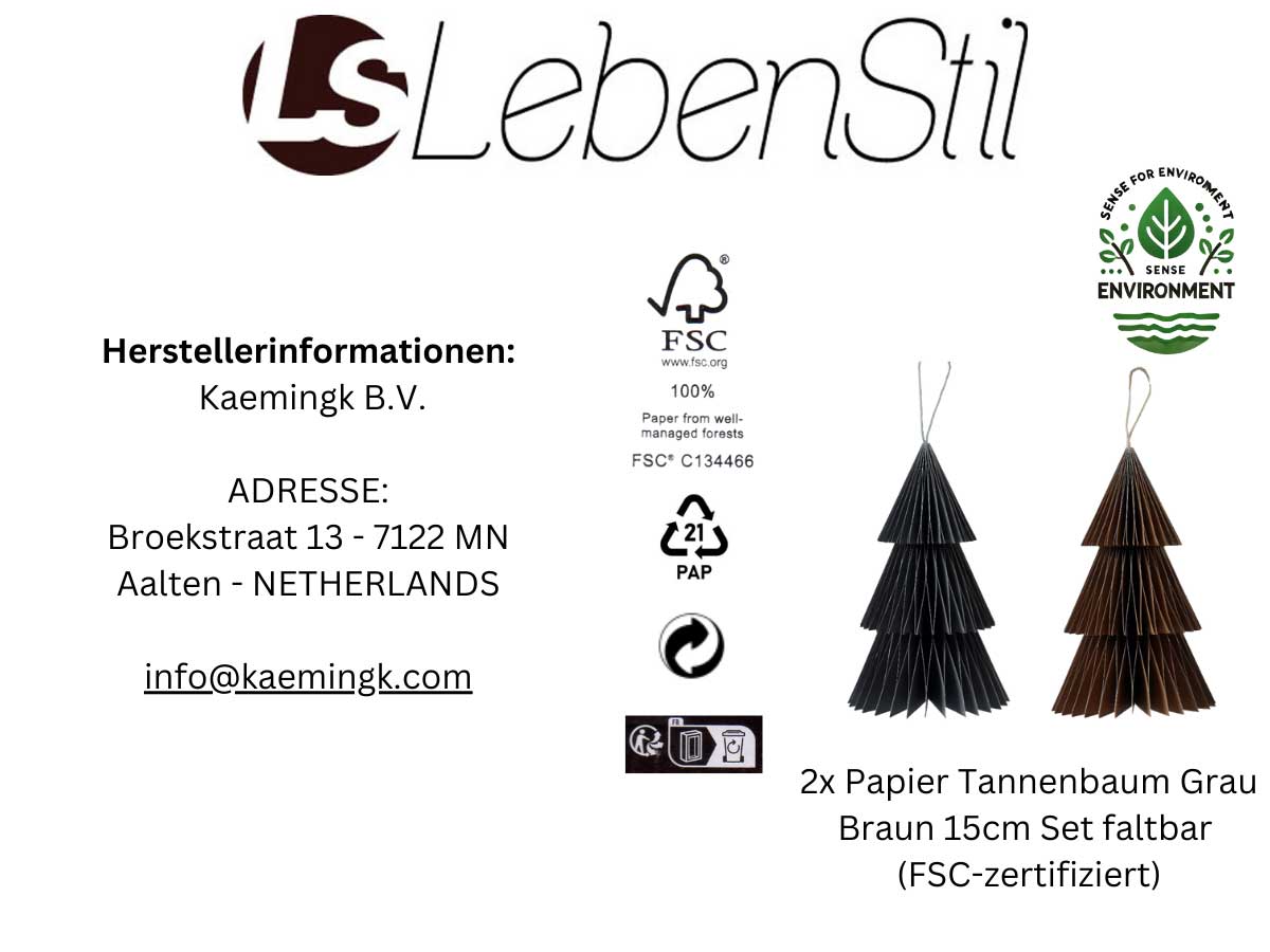 LS-LebenStil Papier Tannenbaum 2er Set grau braun 15cm