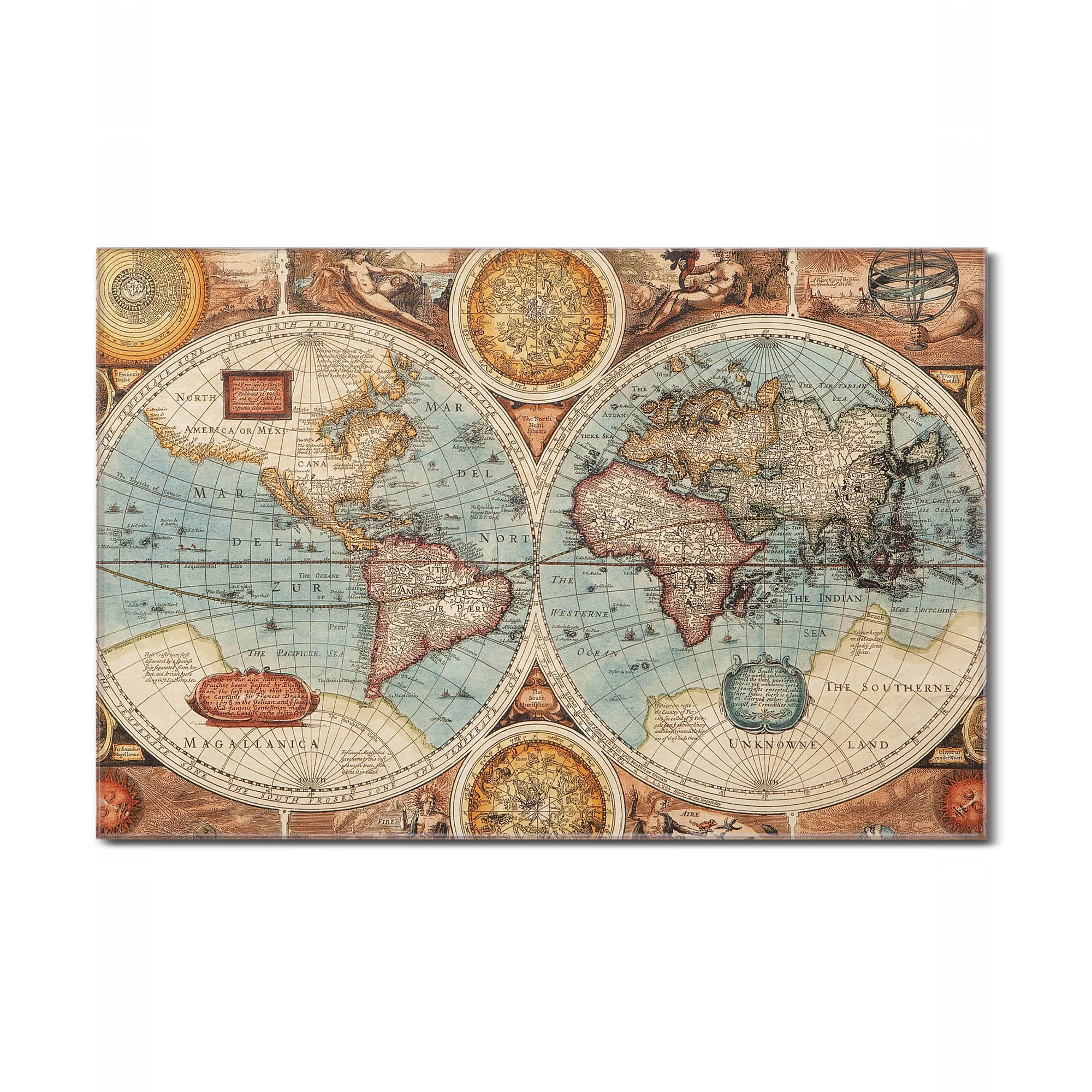 Banjado LED-Bild Historische Weltkarte Glasbild 75x50 cm Wohnzimmer