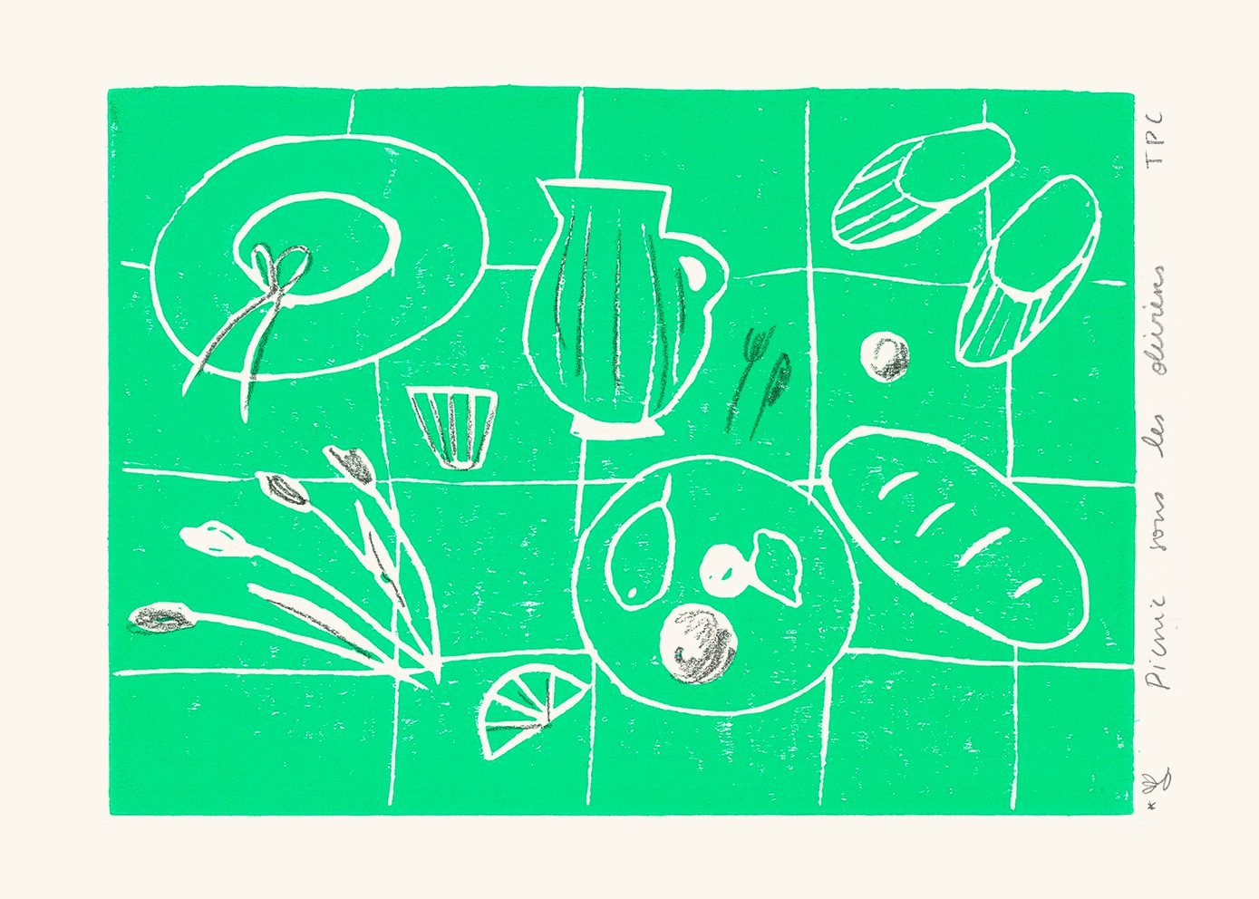 The Poster Club Art Prints Picnic Kunstdruck A4 grün