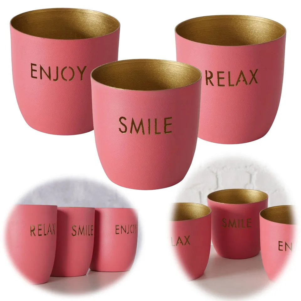 Relax Enjoy Smile Teelichthalter Metall Rosa Gold 7 cm 3er Set