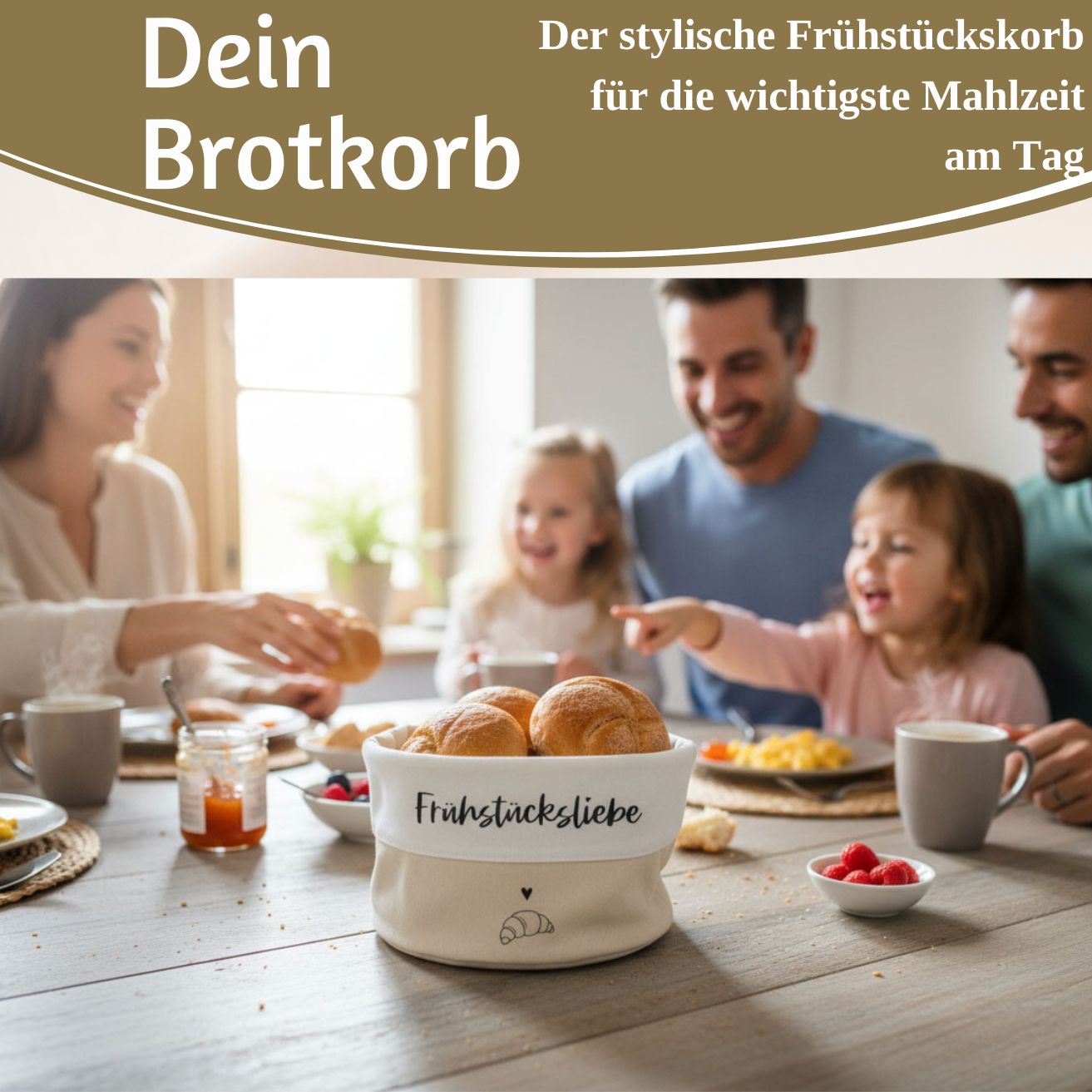 LS-LebenStil Frühstücksliebe Brotkorb Baumwolle Creme 20x16cm