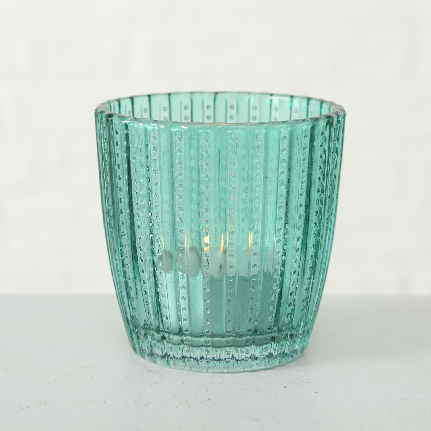 LS-LebenStil Teelichthalter Glas Retro Petrol 7cm 4er Set