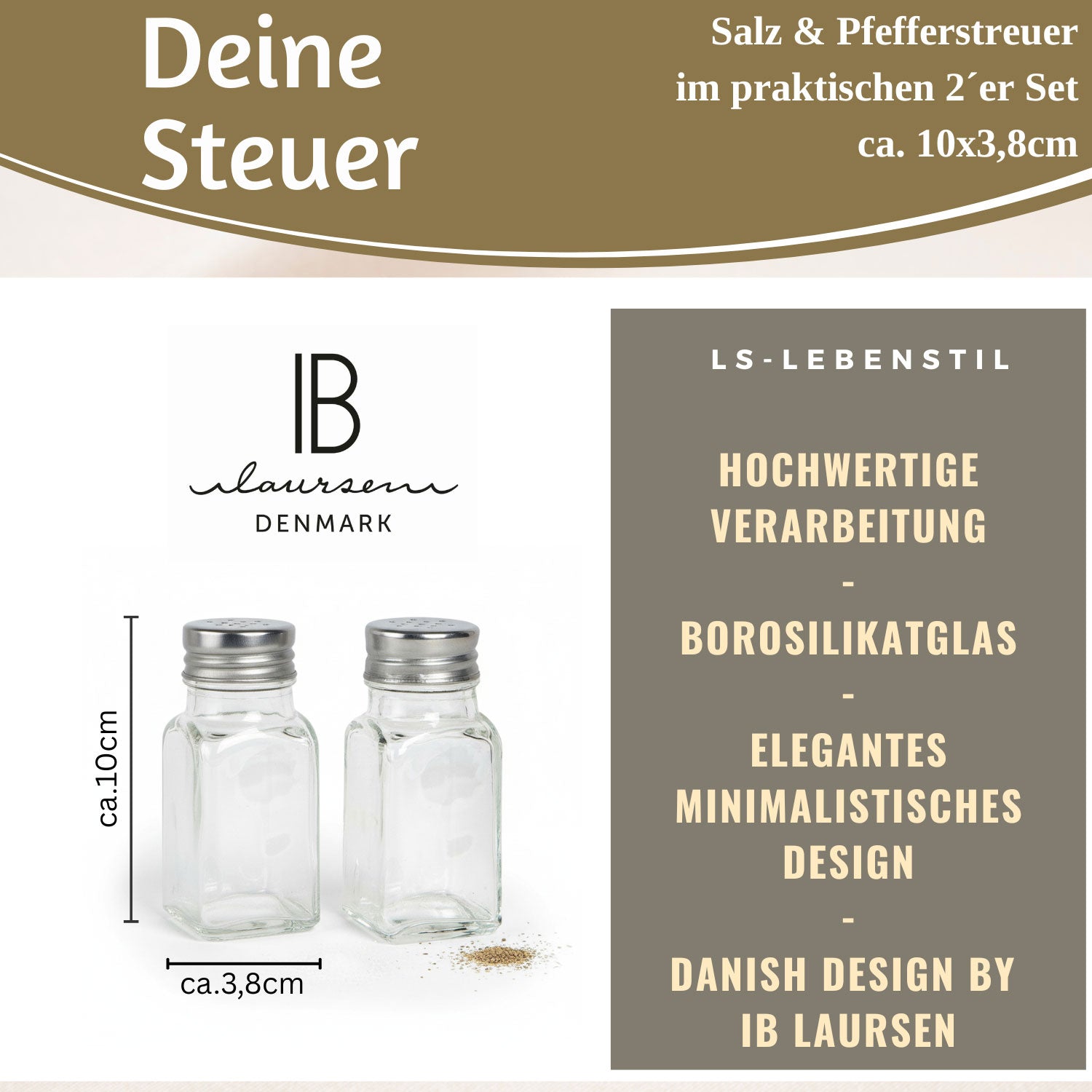 LS-LebenStil Küche & Haushalt Salzstreuer Pfefferstreuer Glas 10cm 2er