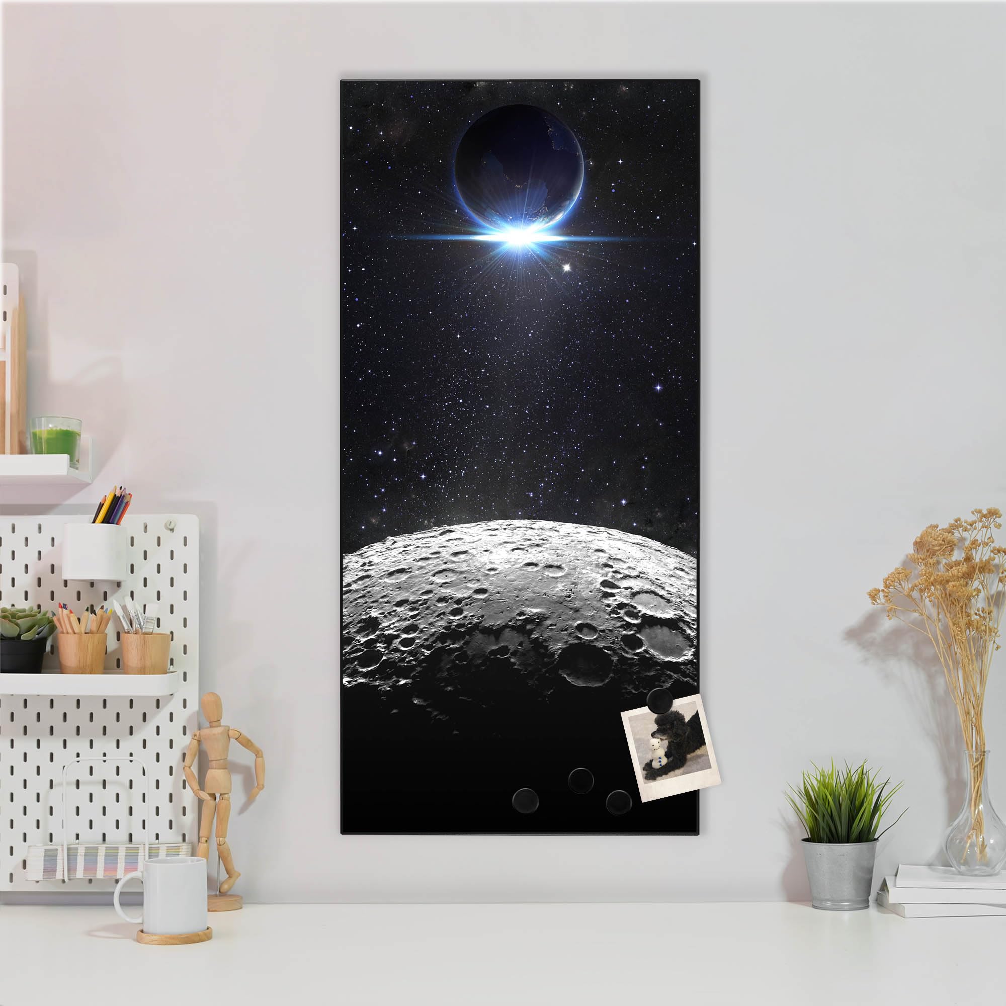 Banjado Magnettafel Mondlandschaft Metall 37x78 weiß Magneten