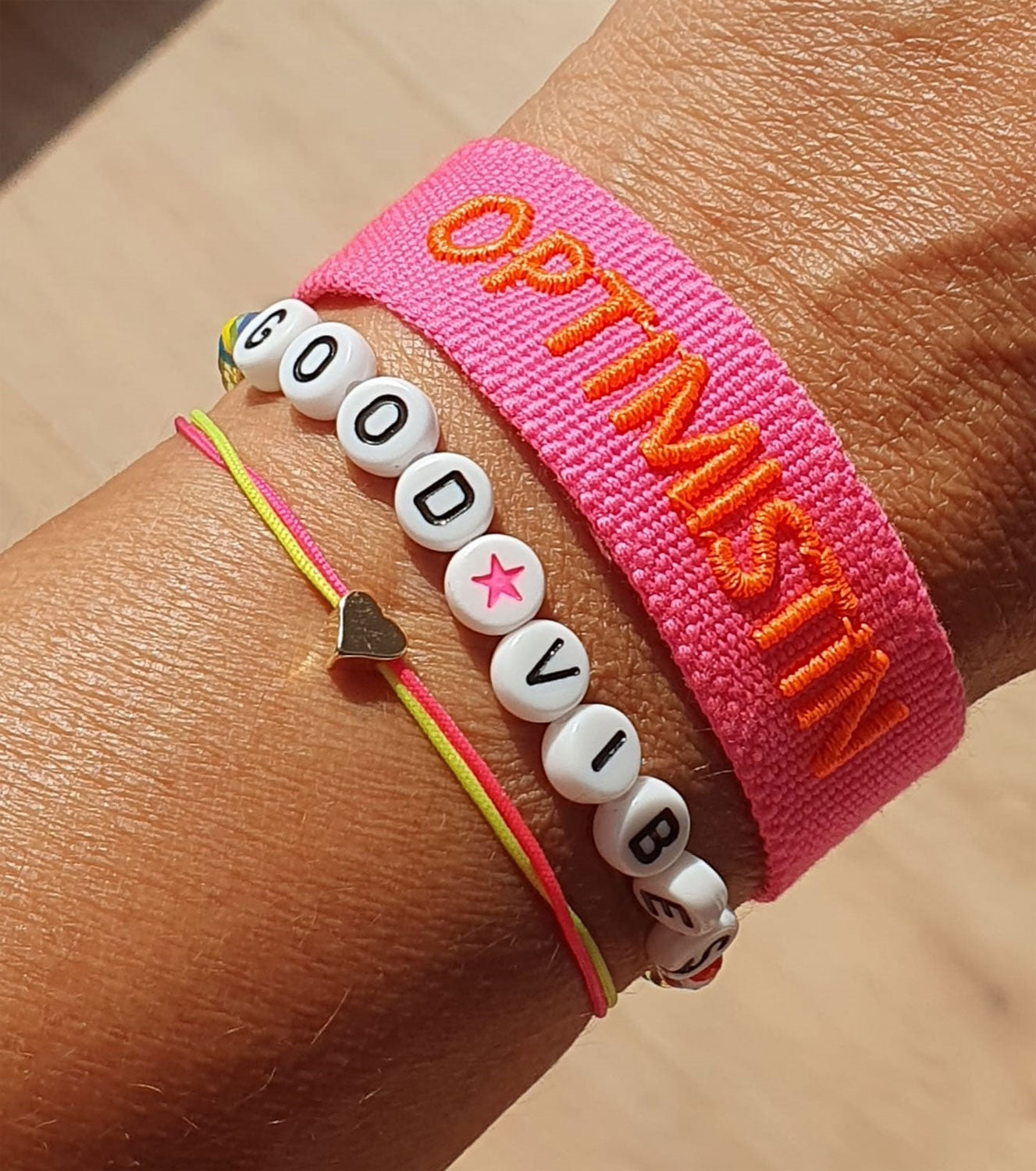 LS-LebenStil Uhren Armband Optimistin Neon Pink Orange Canvas