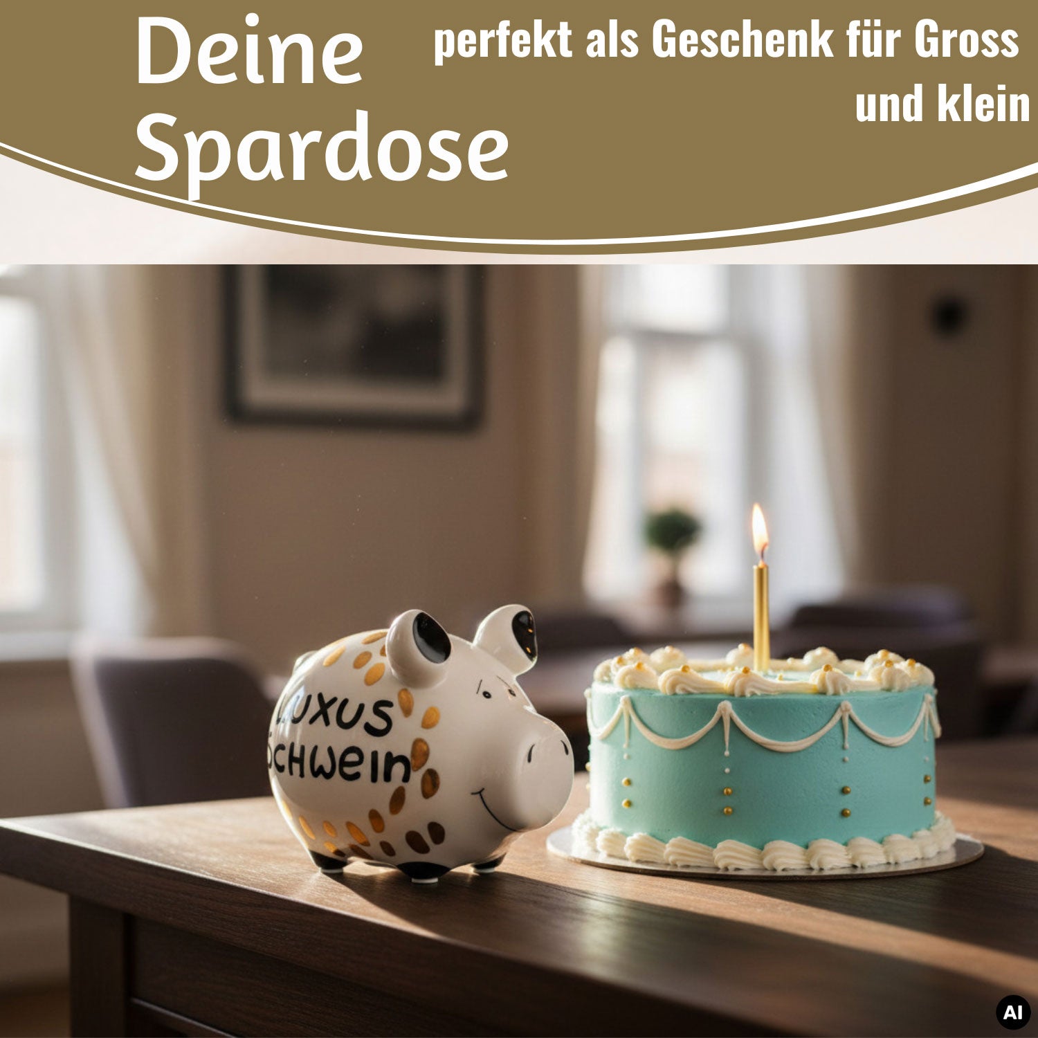 LS-LebenStil Luxus Schwein Sparschwein 12,5cm weiß gold Keramik