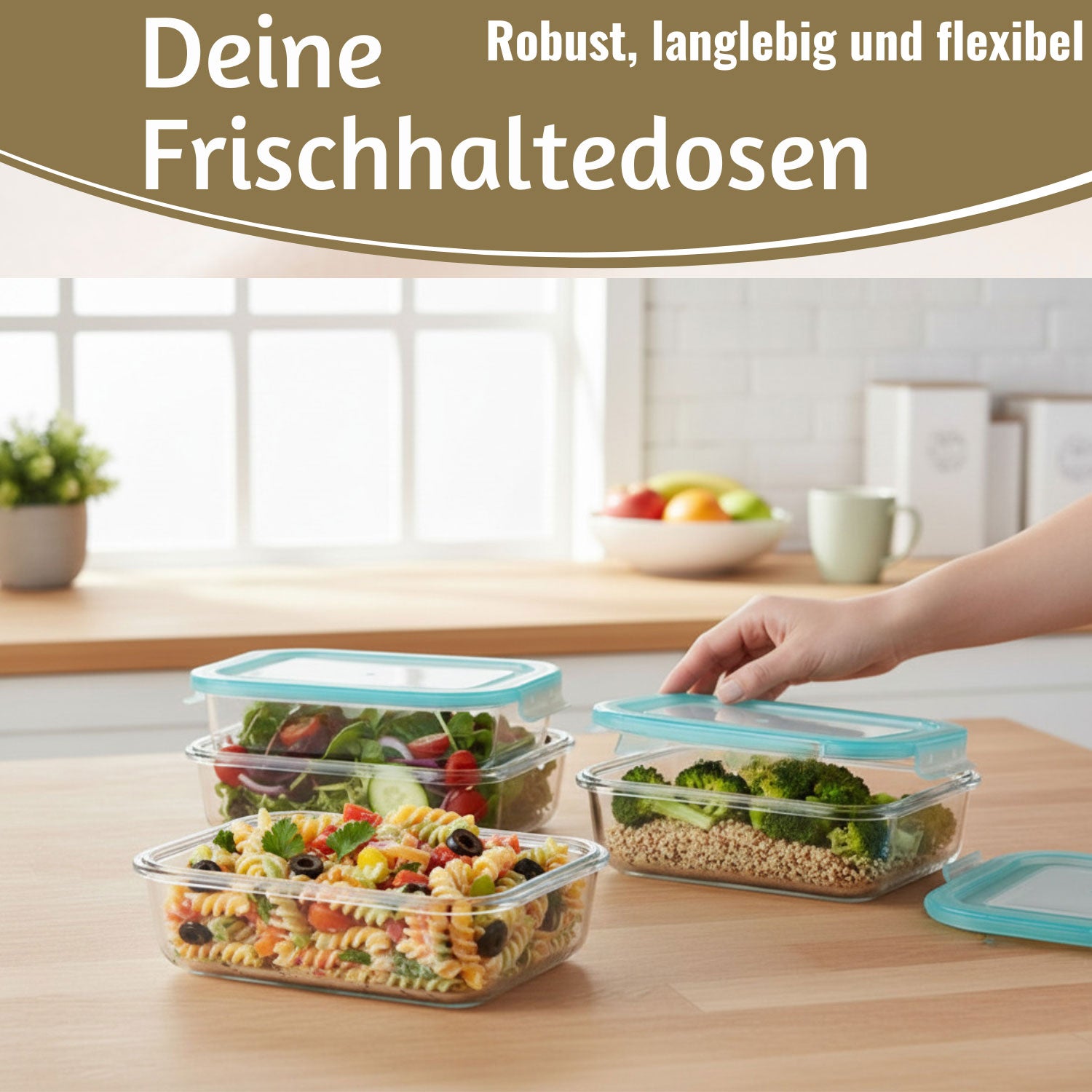 LS-LebenStil Cook & Lock Frischhaltedose Glas 3er Set eckig