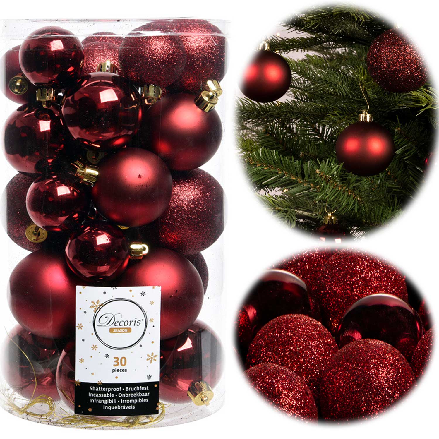 LS-LebenStil Weihnachtskugeln Rot 30er Kunststoff 4-6cm