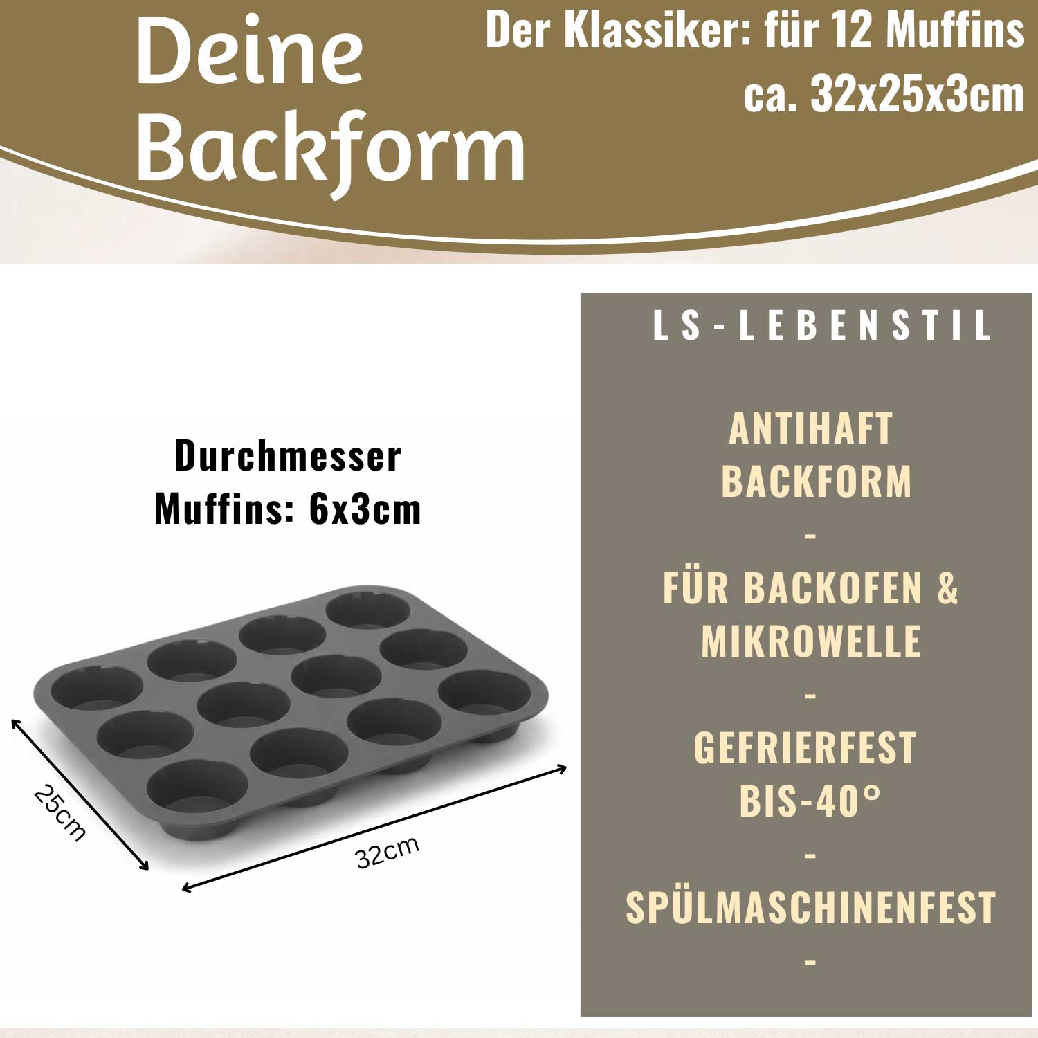 LS-LebenStil Muffinform Silikon 12er 33x25cm