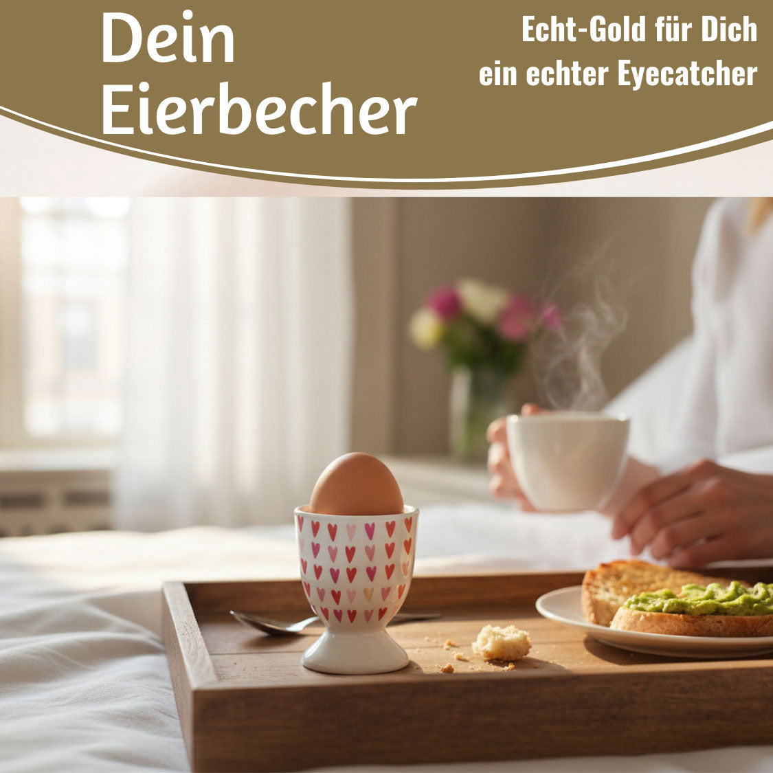 LS-LebenStil Eierbecher Porzellan Echt-Gold Herzen Liebe