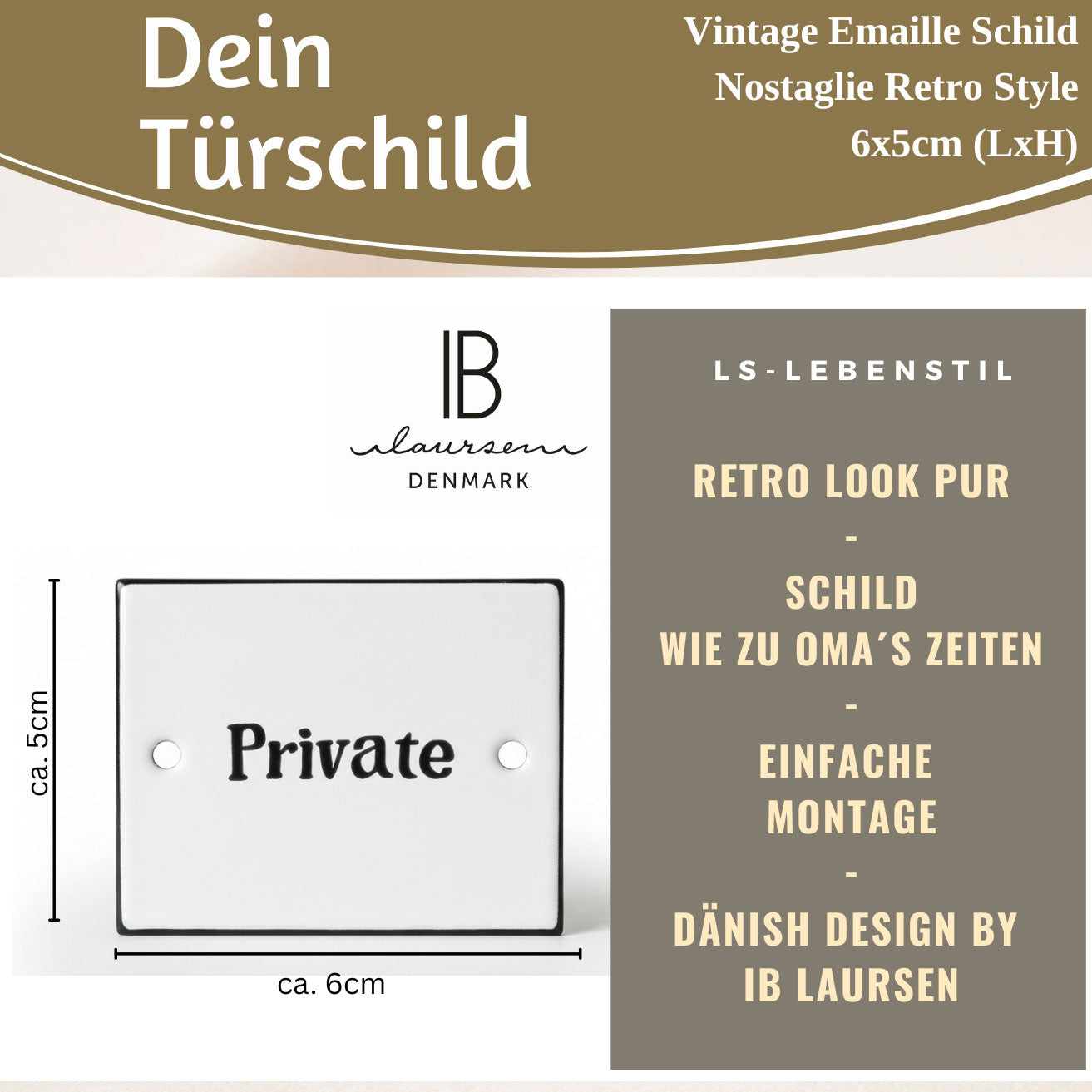 LS-LebenStil Möbel & Wohnen Private Emaille Schild 6x5cm Weiß