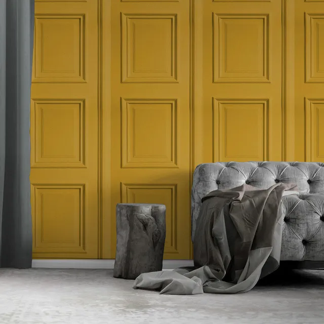 Mineheart Mustard Panelling Tapete Senfgelb Vinyl