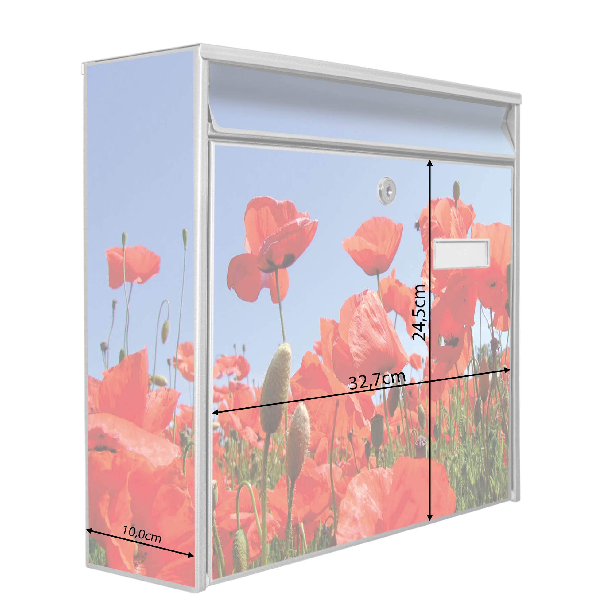 Banjado Briefkasten Mohnblumen Silbergrau Stahl 32x36 A4