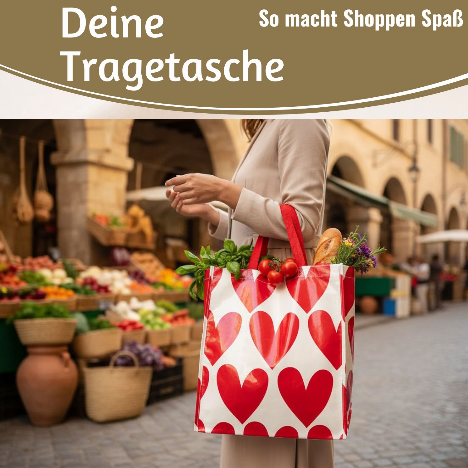 LS-LebenStil Retro Shopper Herzen Rot-Weiß 40x34x15cm Faltbar