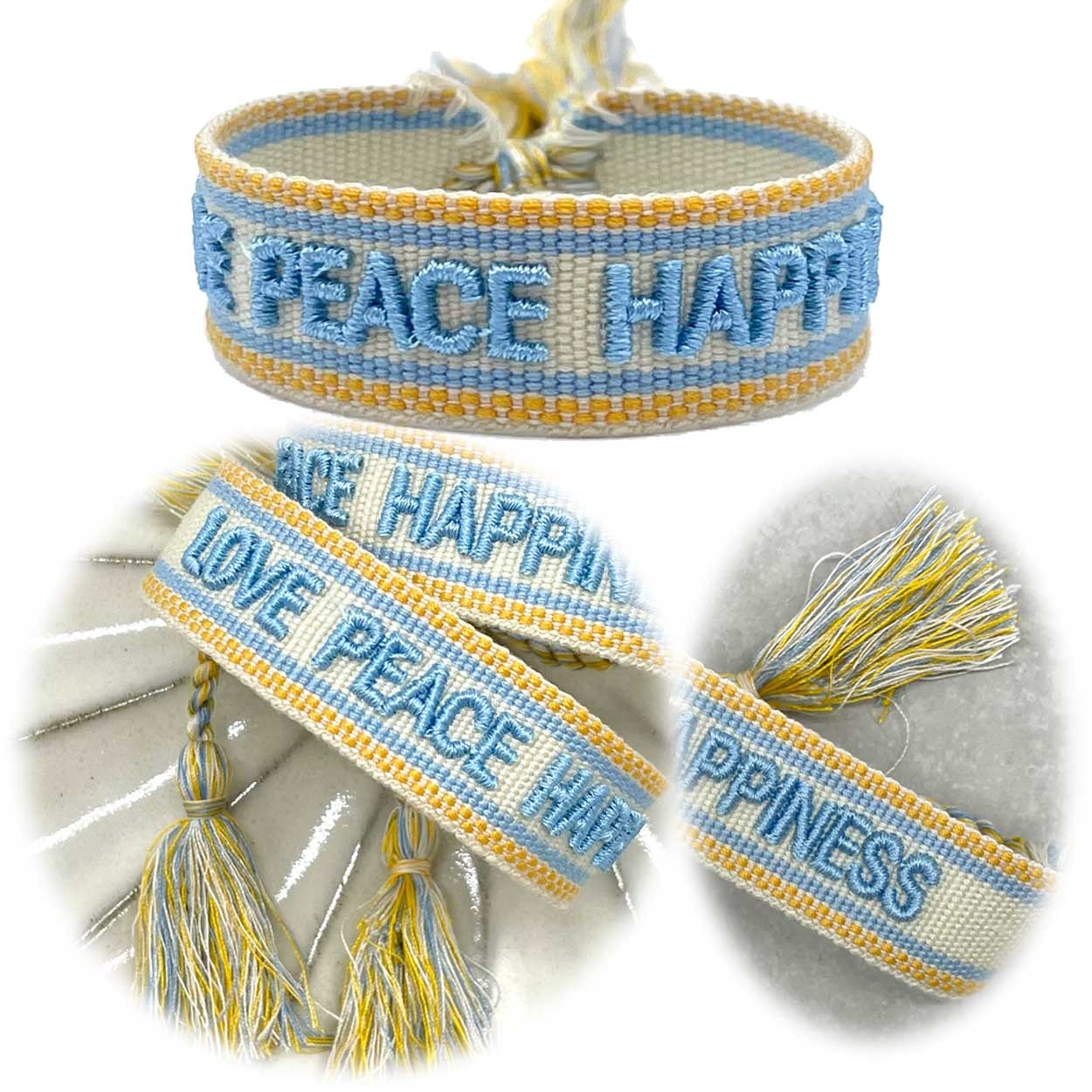LS-LebenStil Canvas Love Peace Happiness Stoffarmband Sand-Hellblau