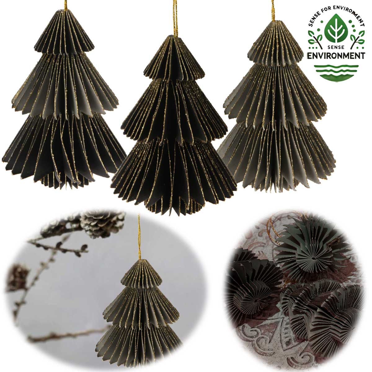 LS-LebenStil Möbel & Wohnen Papier Tannenbaum Hänger grau 3er 8cm