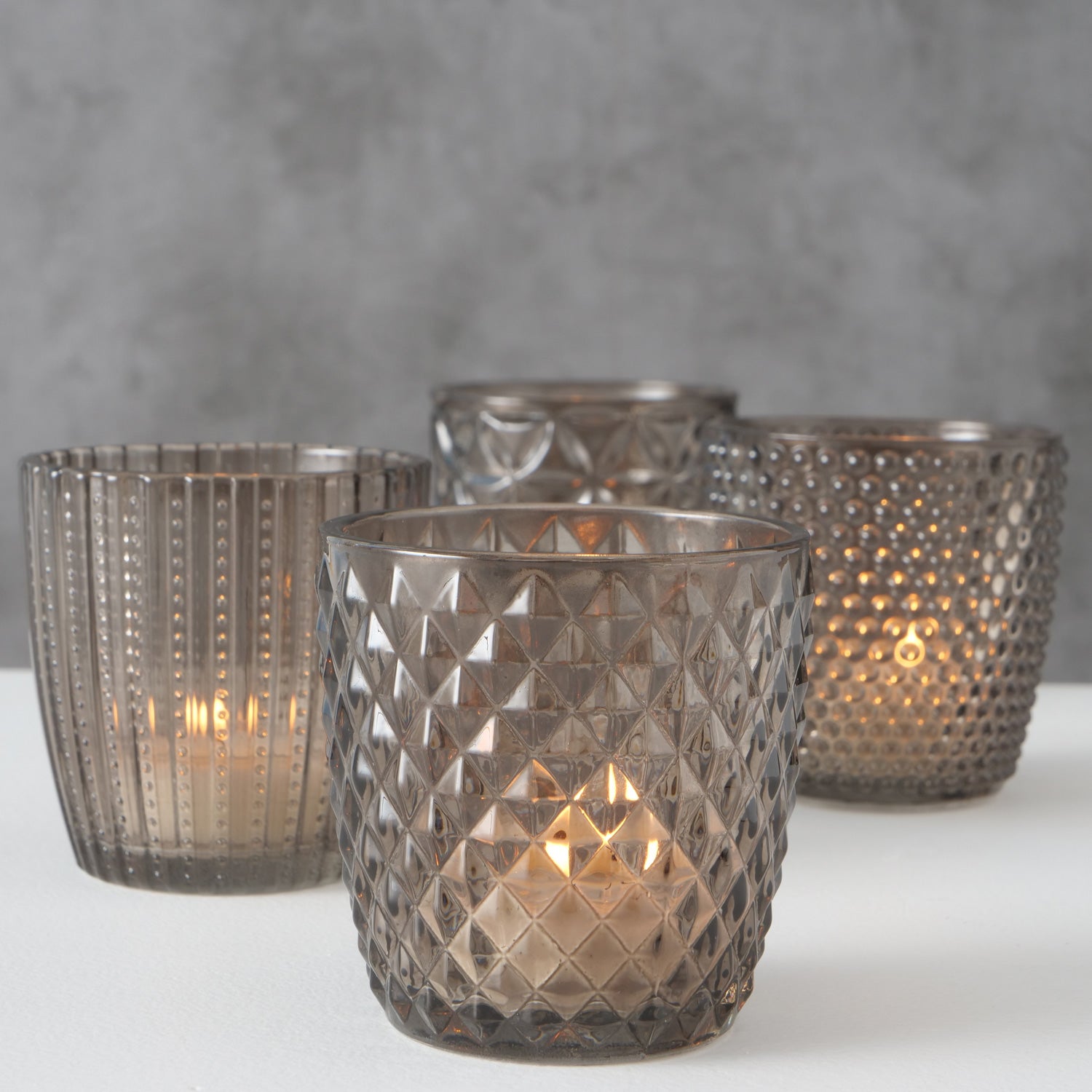 LS-LebenStil Küche & Haushalt Teelichthalter Glas Grau 7cm 4er Set