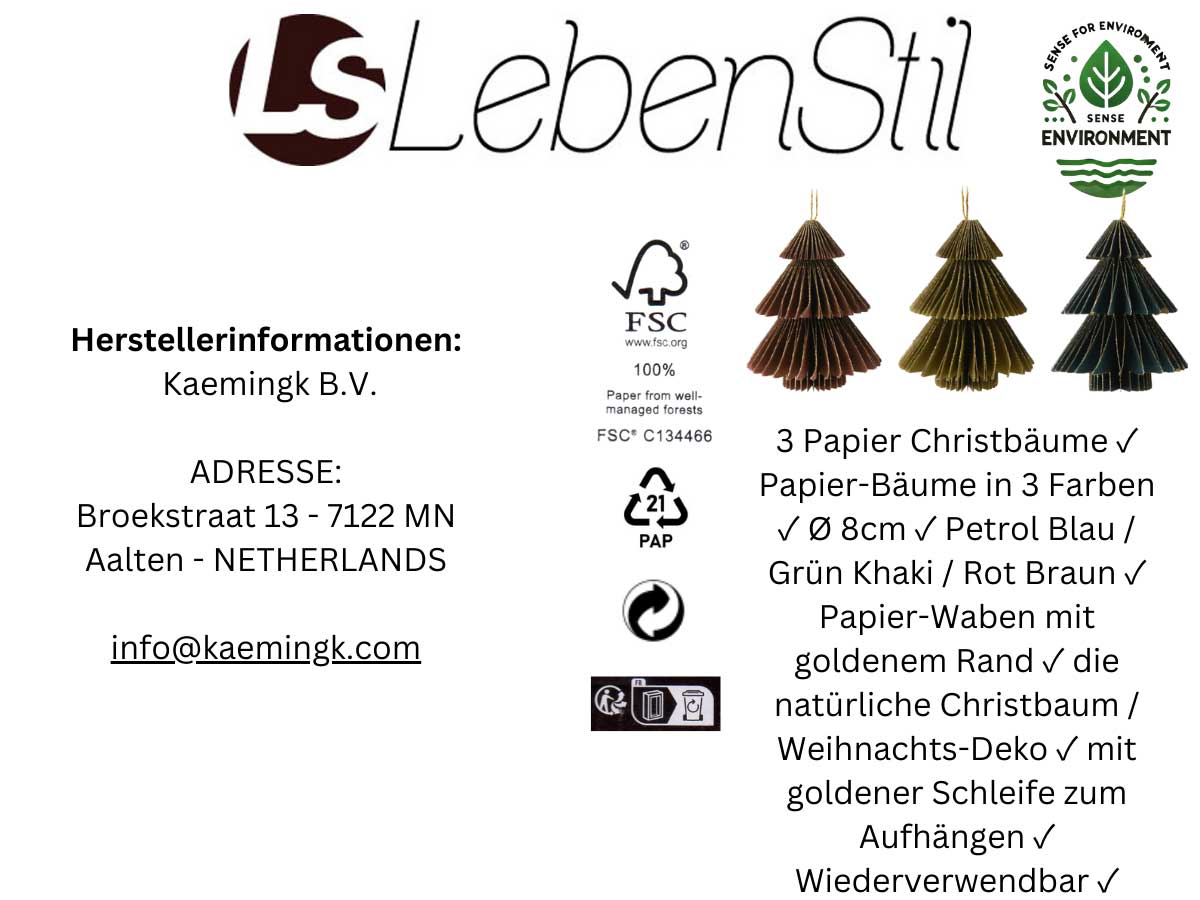 LS-LebenStil Möbel & Wohnen Tannenbaum Deko-Hänger Papier 3er 8cm