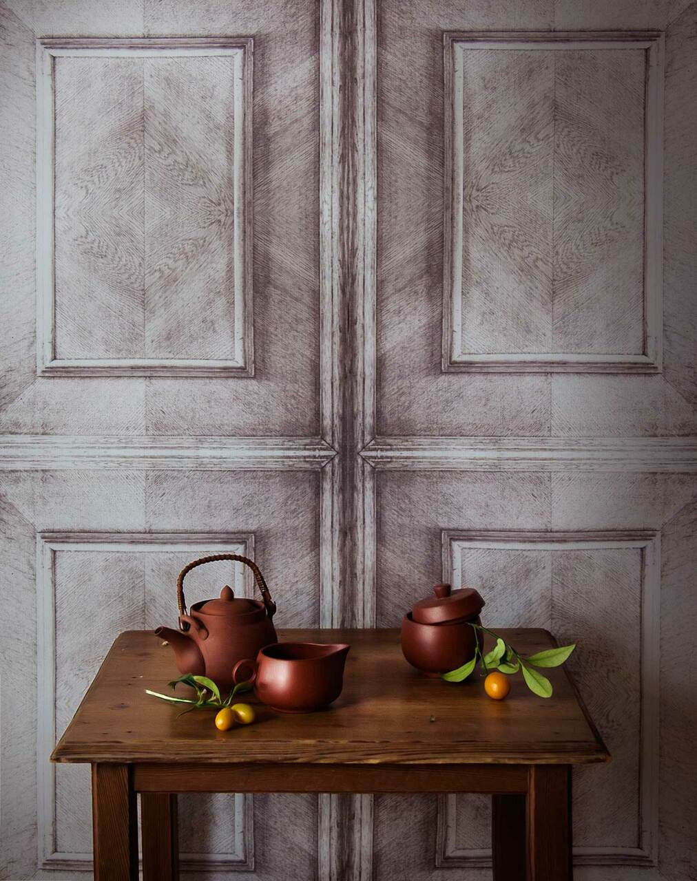 Mineheart Wallpaper Bleached Dutch Inlay Tapete beige Paneel