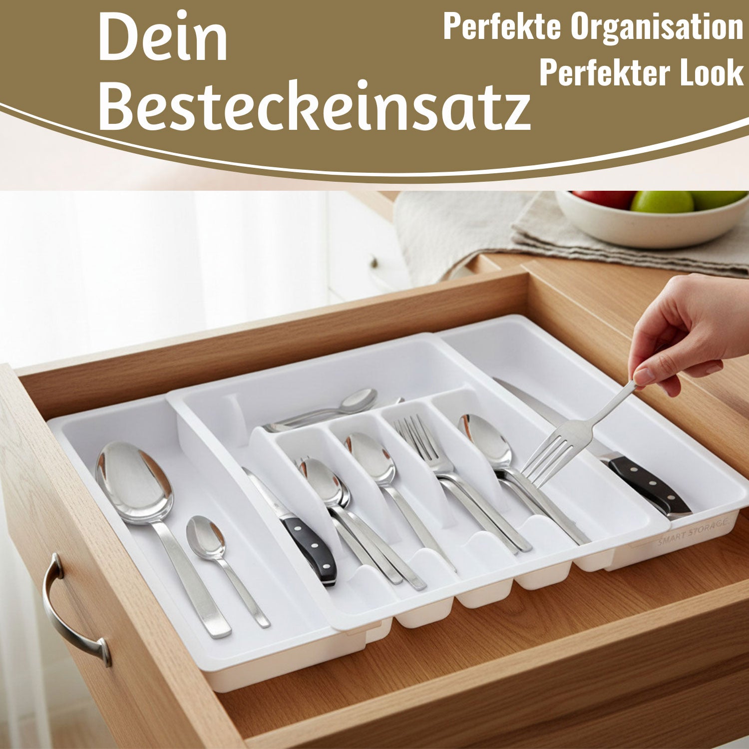 LS-LebenStil Küche Schubladeneinsatz Besteckkasten 29-50cm Weiß