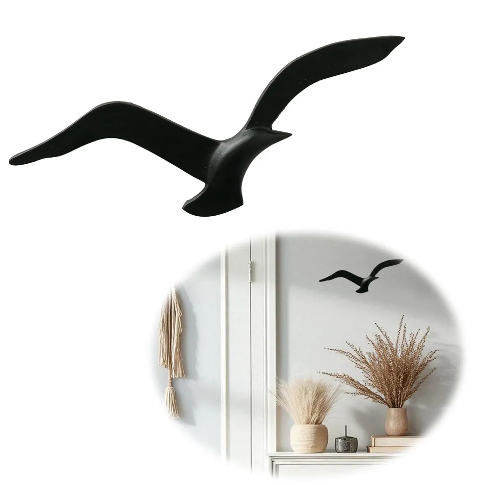 Wand-Möwe Aluminium Schwarz 36cm Maritime Wanddeko Vogel