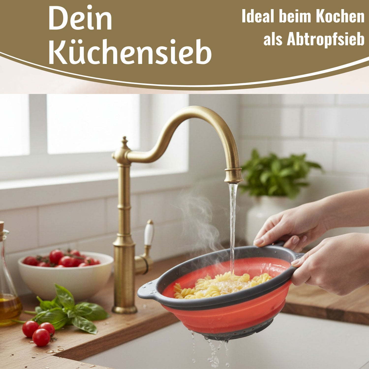 LS-LebenStil Abtropfsieb Faltbar 23cm Rund Nudelsieb Camping