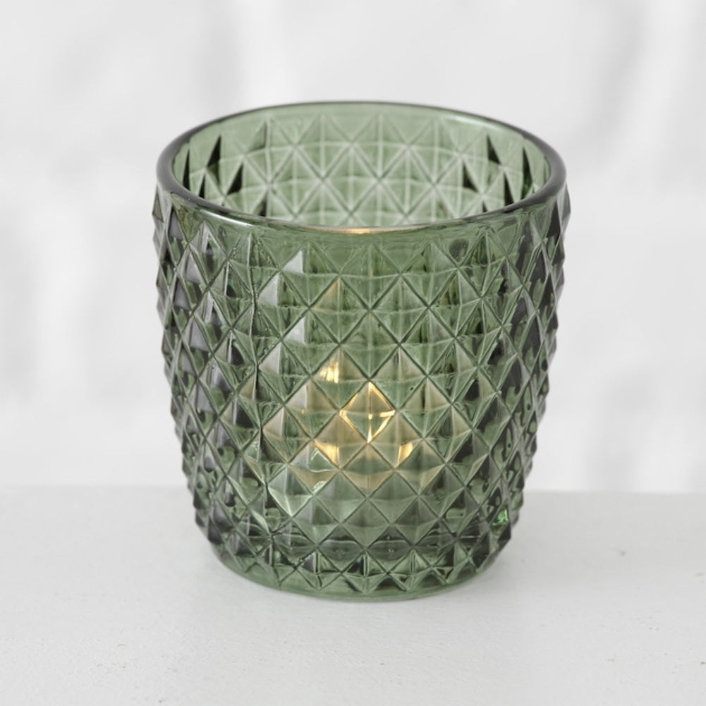 LS-LebenStil Teelichthalter Glas Retro Grün 7cm 4er Set