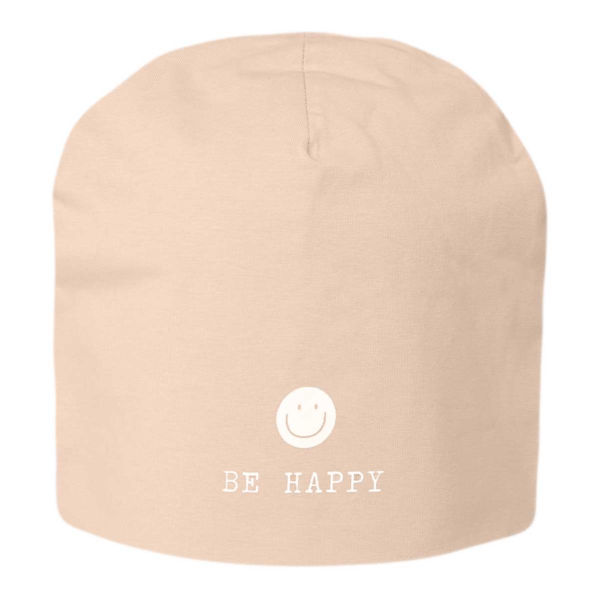LS-LebenStil Beanie Be Happy Beige Jersey Stretch Unisex