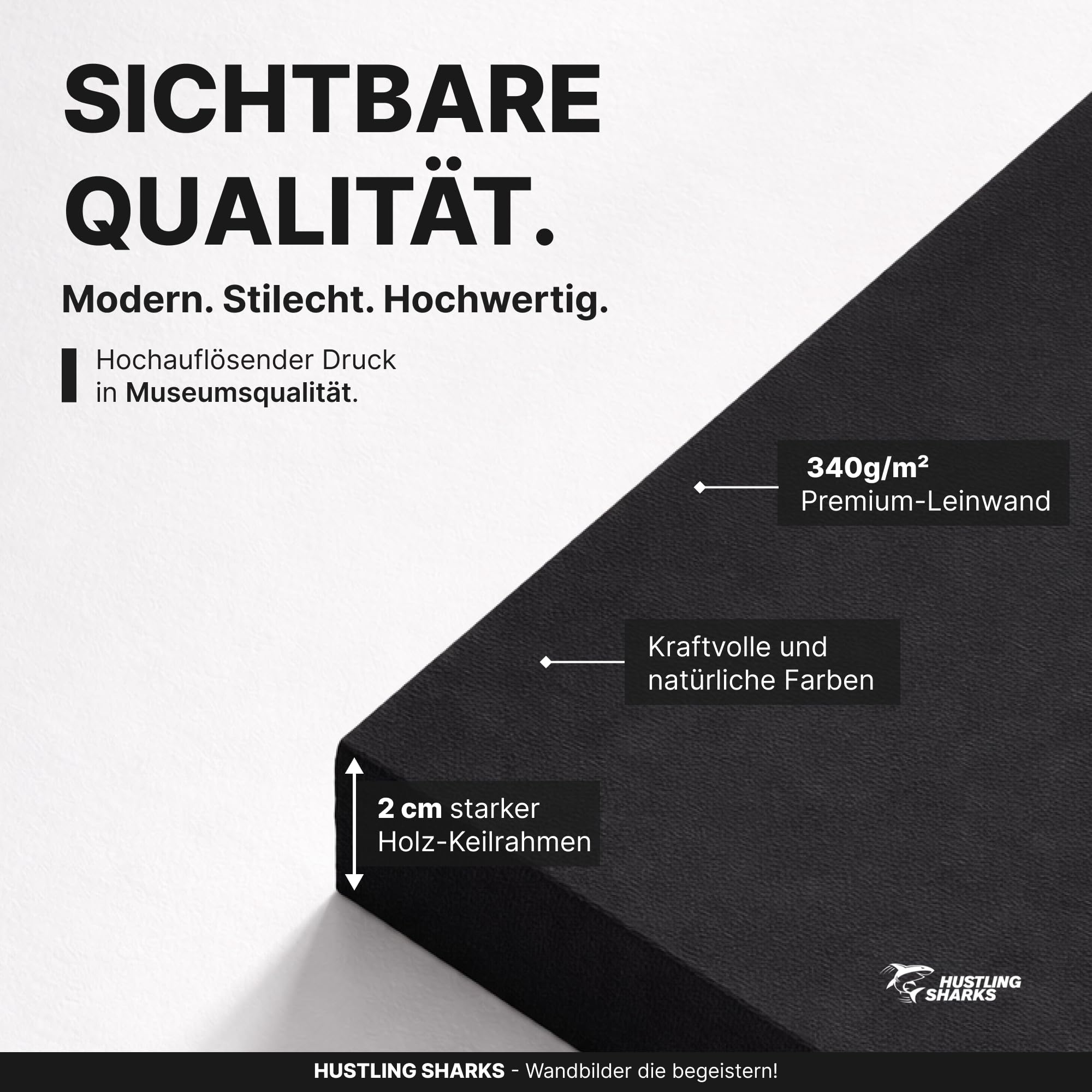 Hustling Sharks Think Big Leinwand 30x40 cm Schwarz Motivation