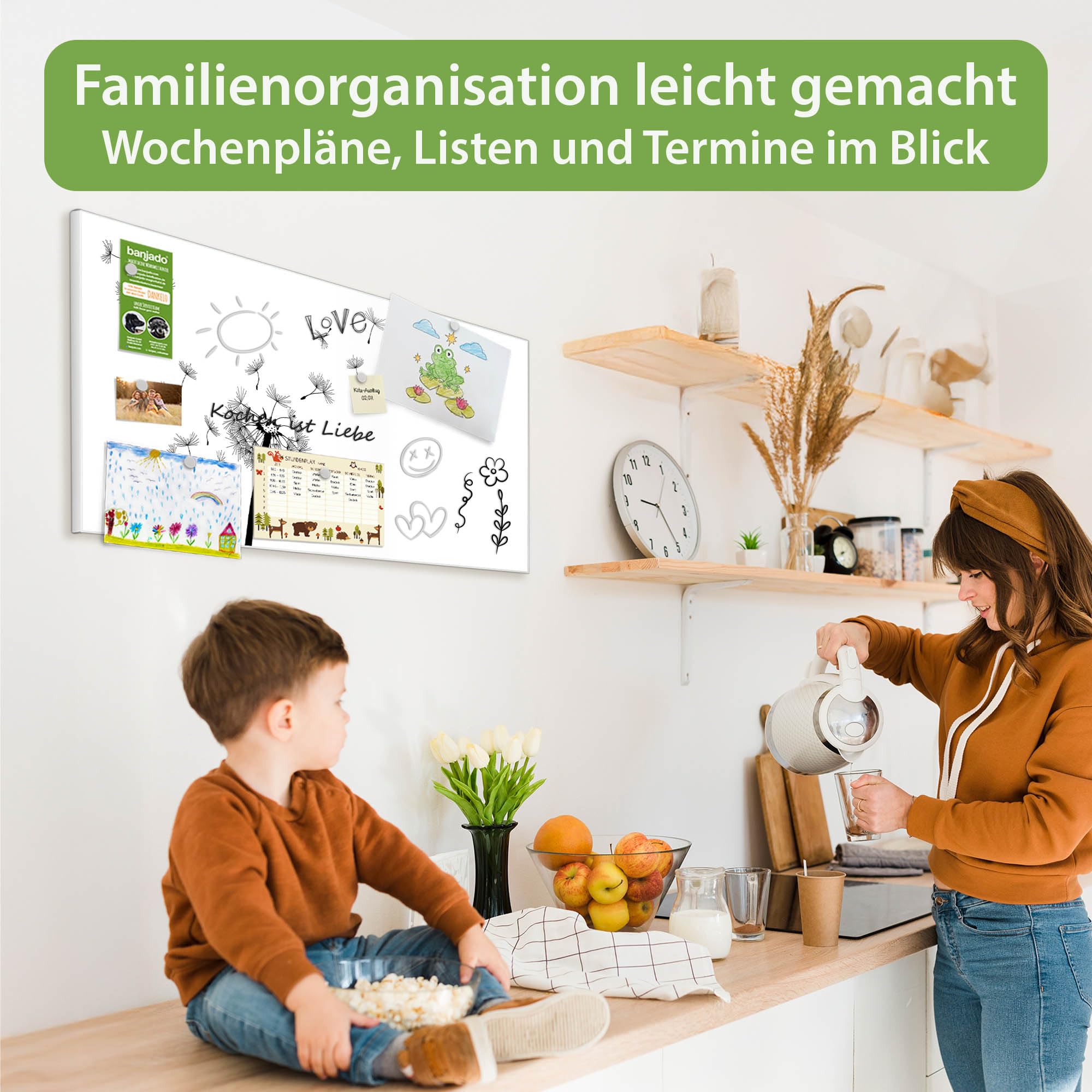 Banjado Magnettafel Pusteblume 2 78x37 cm Metall Weiß