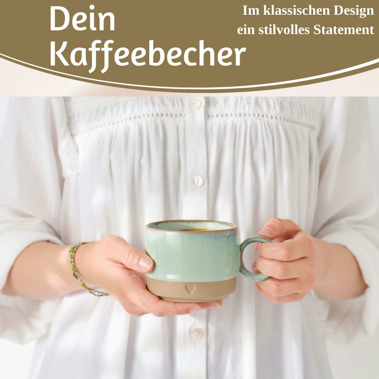 LS-LebenStil Tontasse Kaffeebecher 290ml Aqua Herz mattbraun