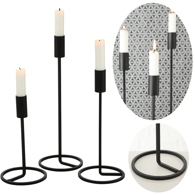 LS-LebenStil Vintage Kerzenständer 3er Schwarz Metall