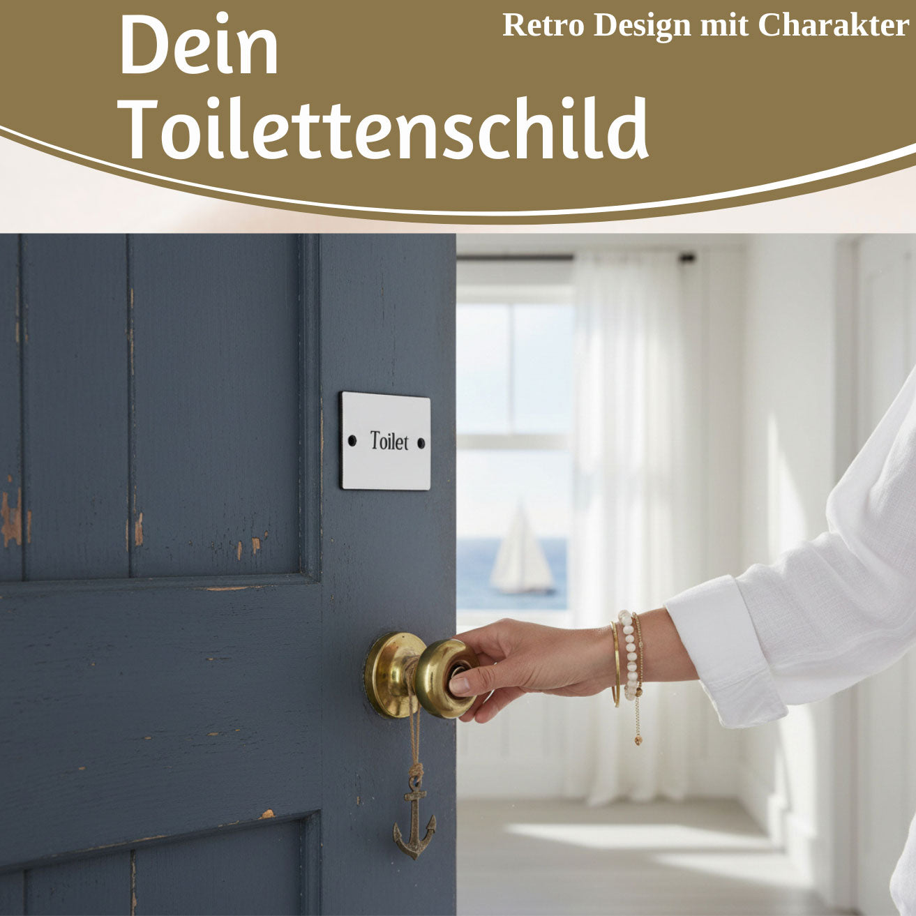 LS-LebenStil Toilet Türschild Emaille weiß 6x5 cm Retro