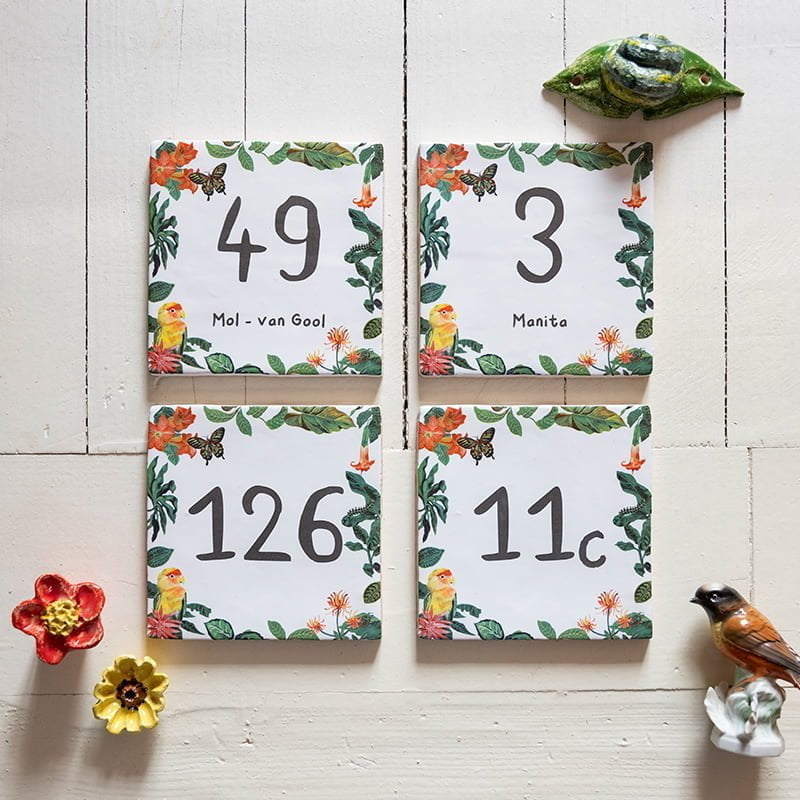 Storytiles Delft blue Papagei Fliese 10x10 cm Hausnummer