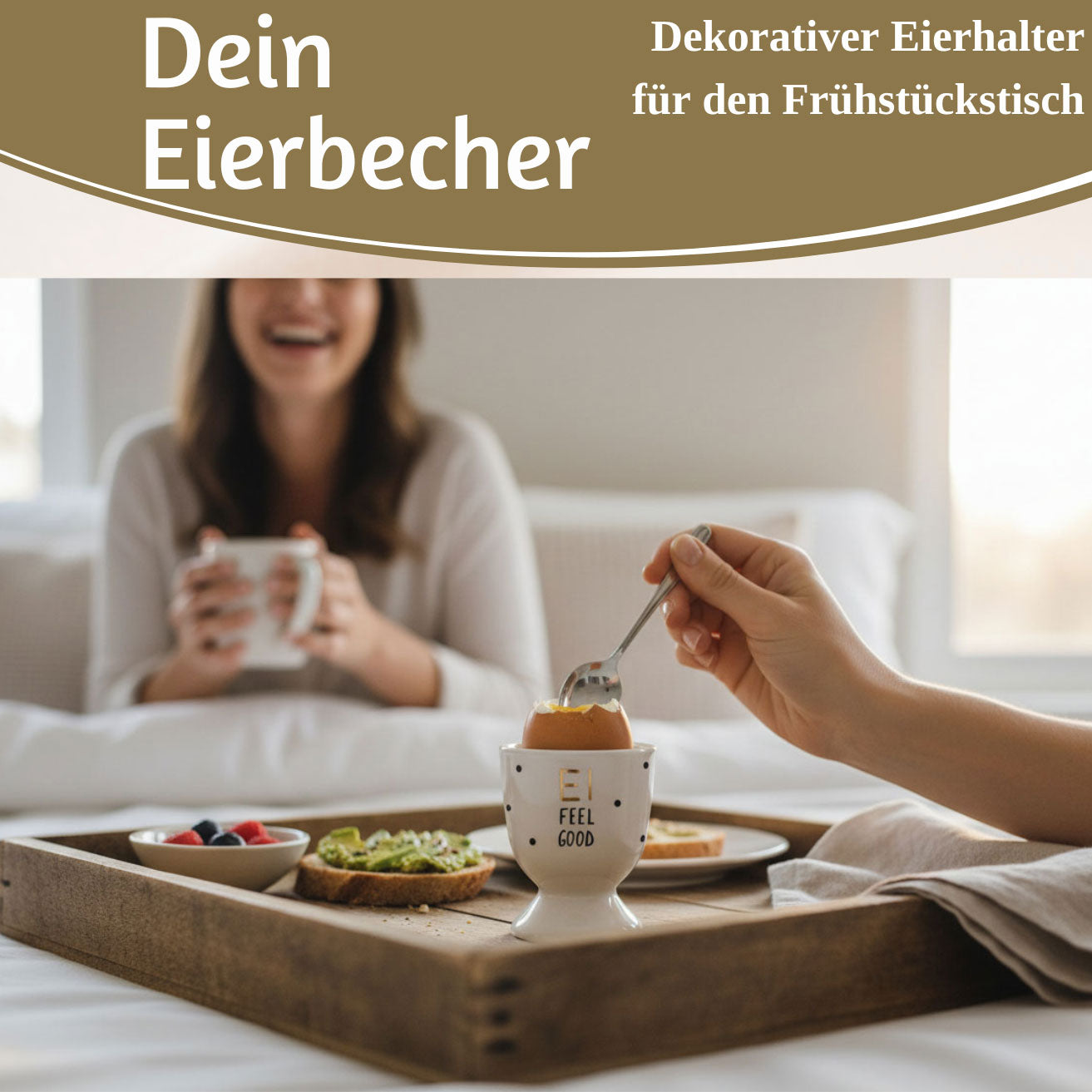 LS-LebenStil Ei Feel Good Eierbecher Echt-Gold Porzellan Weiß