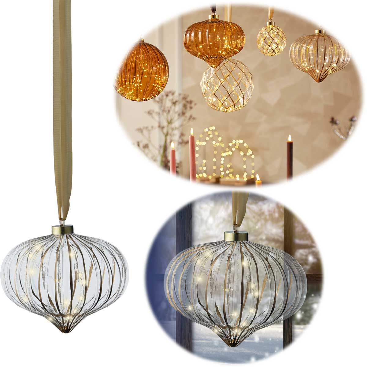 LS-LebenStil Kampen Lichtkugel Glas Gold 20cm 15 LED