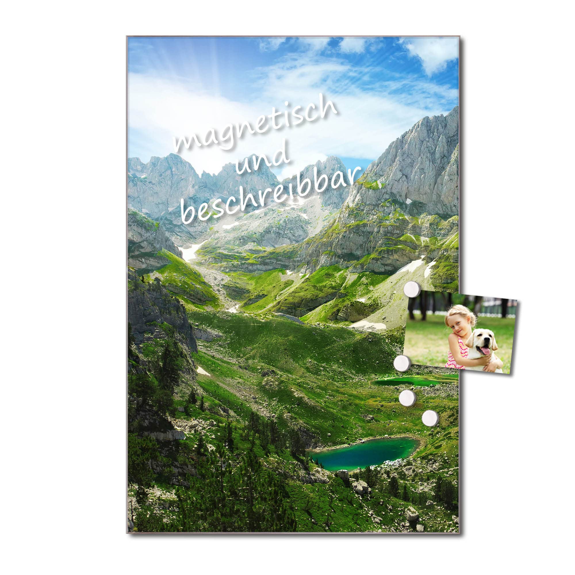 Banjado Magnettafel Glas 60x40 Bergsee Alpen beschreibbar