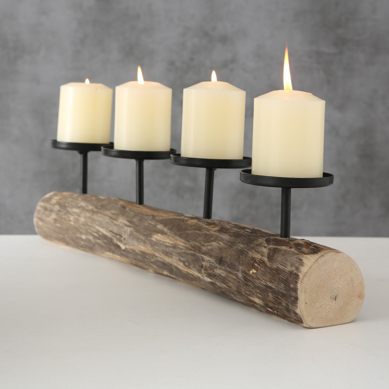 LS-LebenStil Kerzenschale Holz Braun 51cm 4-fach Stumpenkerzen