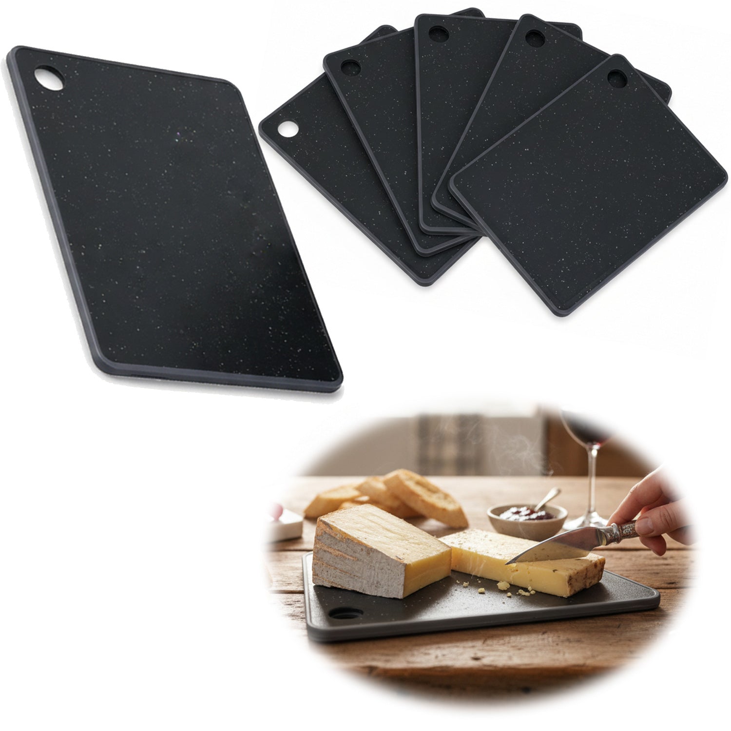LS-LebenStil Essbrettchen Kunststoff 23x16cm 6er Set Granit