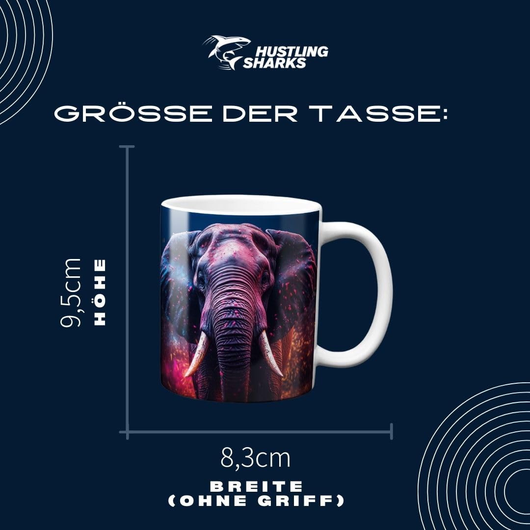 Hustling Sharks Bunter Elephant Tasse 330ml weiß Tiermotiv