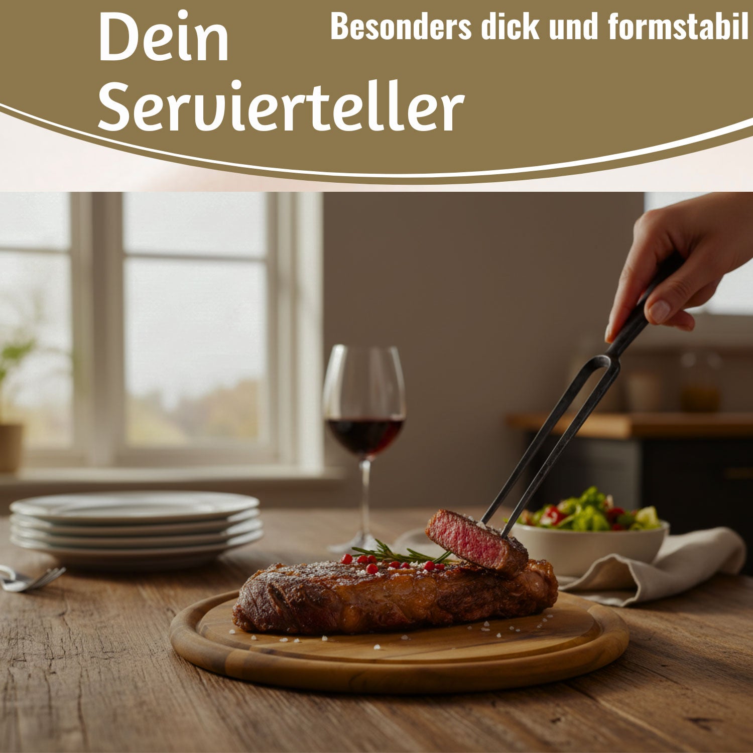 LS-LebenStil Akazie Fleischteller 25cm rund Servierbrett Saftrille