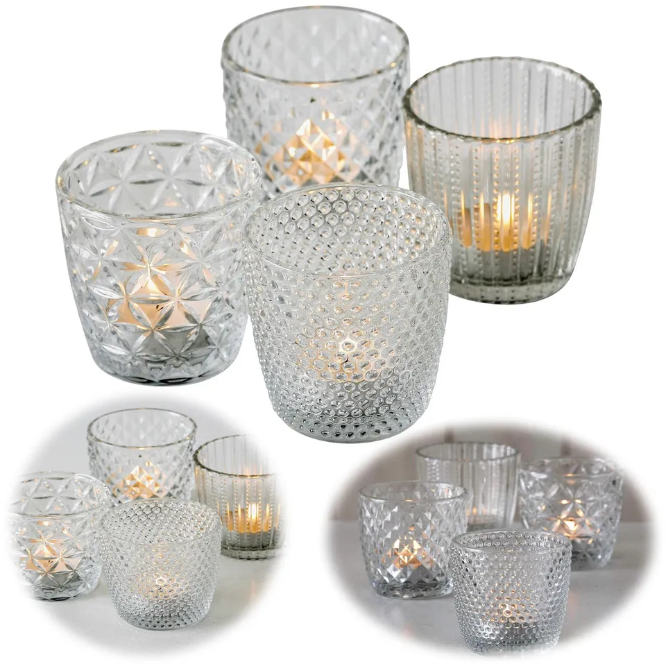 LS-LebenStil Küche Teelichthalter Glas Retro Weiß 4er 7cm