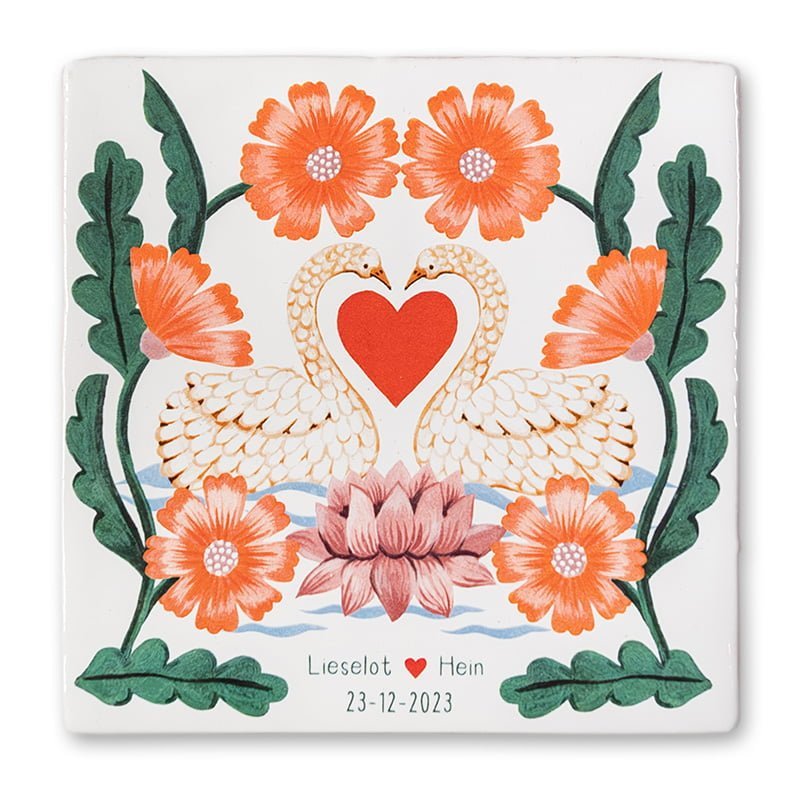 Storytiles Delft Blue Samen voor altijd Fliese 13x13 Schwäne