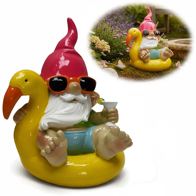 LS-LebenStil Gartenzwerg Gelb Sitzend Dekofigur 17cm