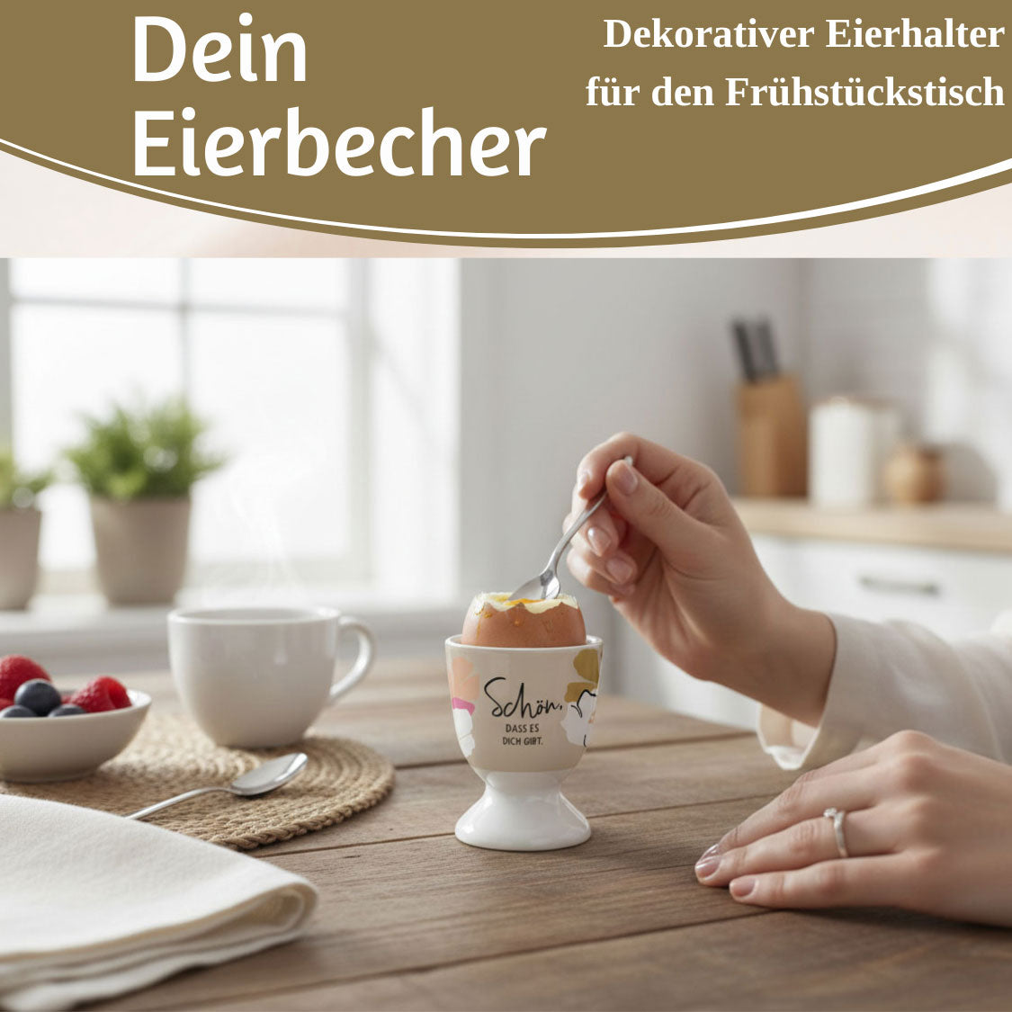 LS-LebenStil Küche & Haushalt Spruch Eierbecher Porzellan Gold 6cm