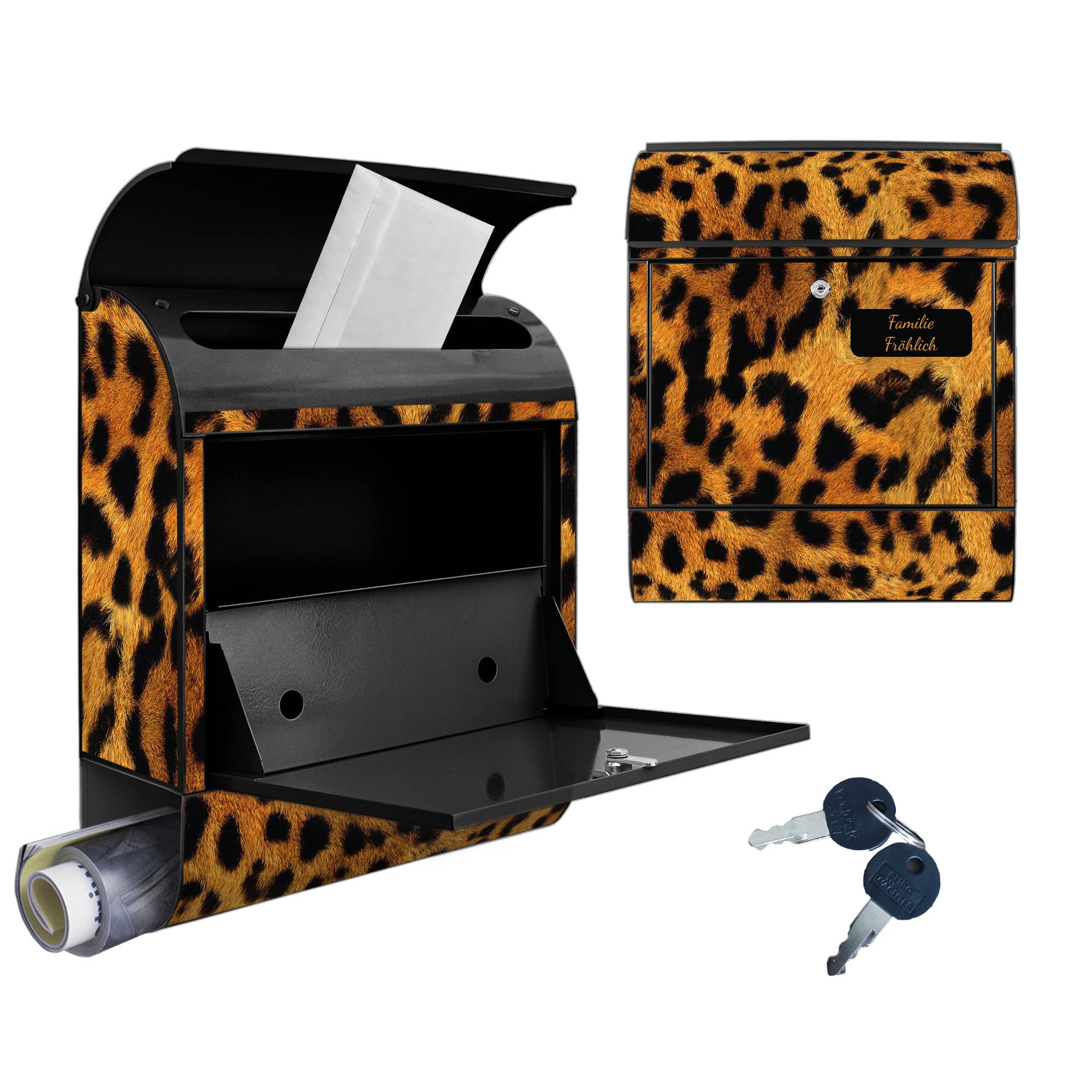 Banjado Briefkasten Leopard Briefkasten Stahl Schwarz A4 Zeitungsfach