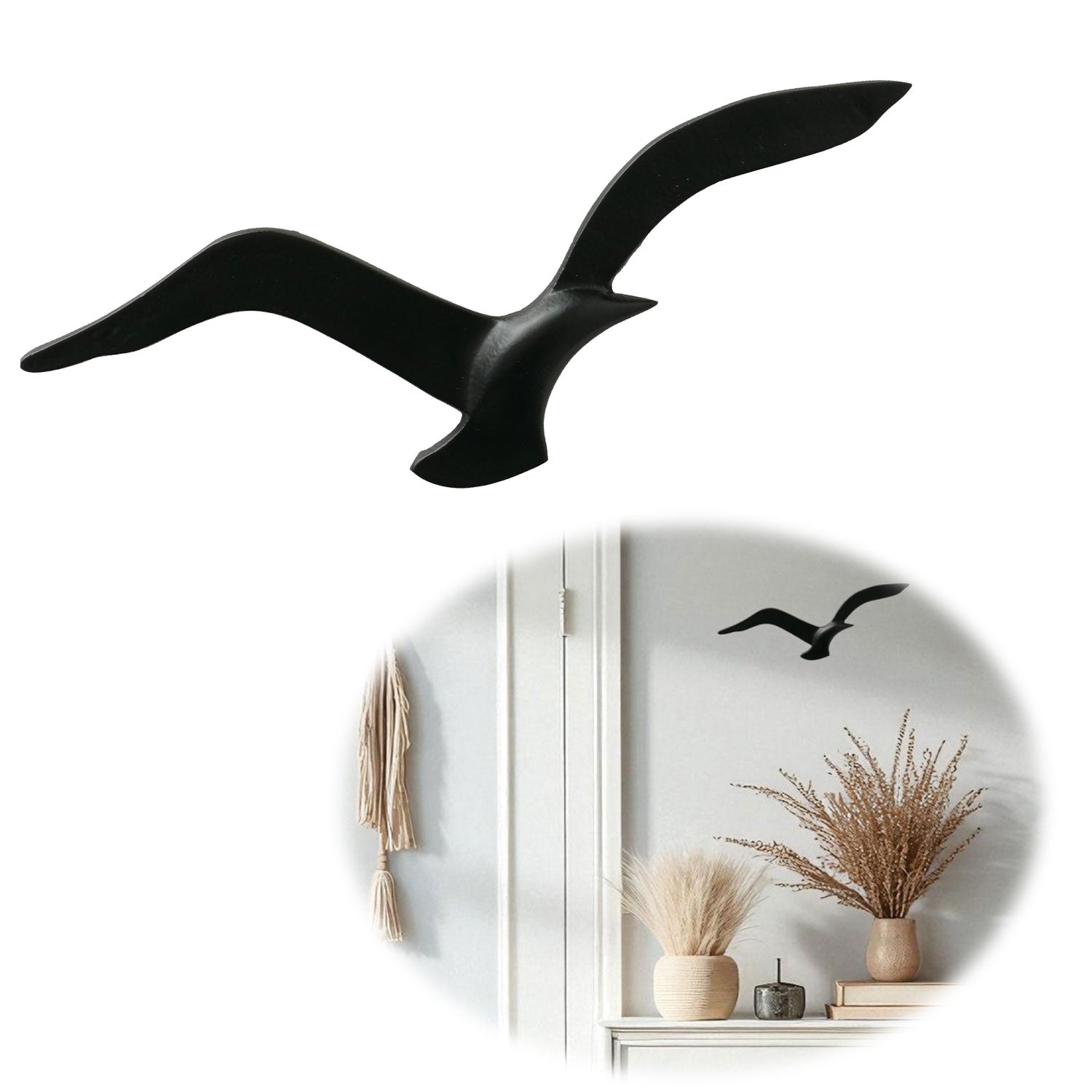 Wand-Möwe Aluminium Schwarz 36cm Maritime Wanddeko Vogel
