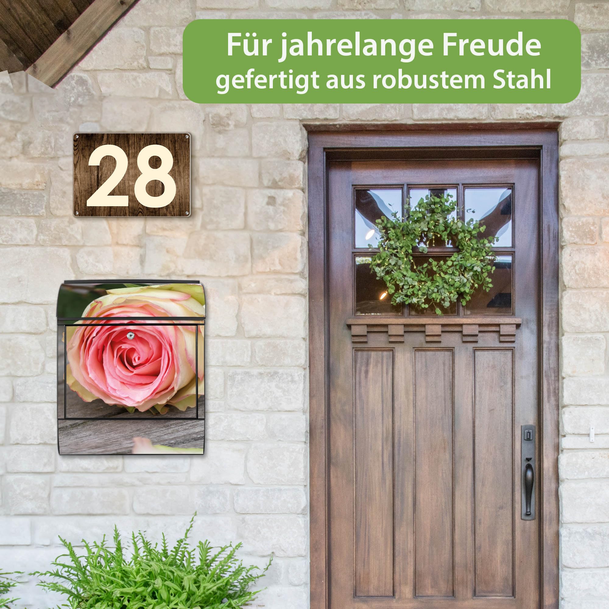 Banjado Briefkasten 38,5x46,5cm Stahl Rosa Rose Zeitungsfach