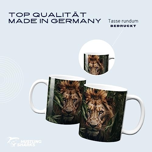 Hustling Sharks Tasse Löwe auf Jagd 330 ml Keramik Weiß