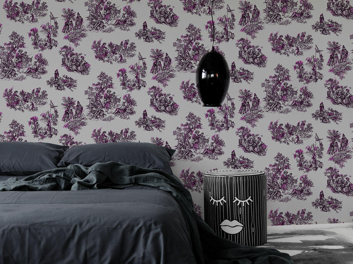 Mineheart Once Upon Our Time Tapete Weiß Rosa A3 Muster Toile